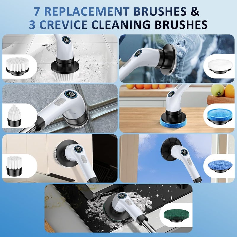 EYEFEAT Electric Spin Scrubber Upgraded Battery with Extra-Long Runtime, IPX7 Waterproof Power Cleaner with 7 Brush Heads, 2 Speeds Adjustable Long Handle for Bathroom, Floor, Shower - Image 4
